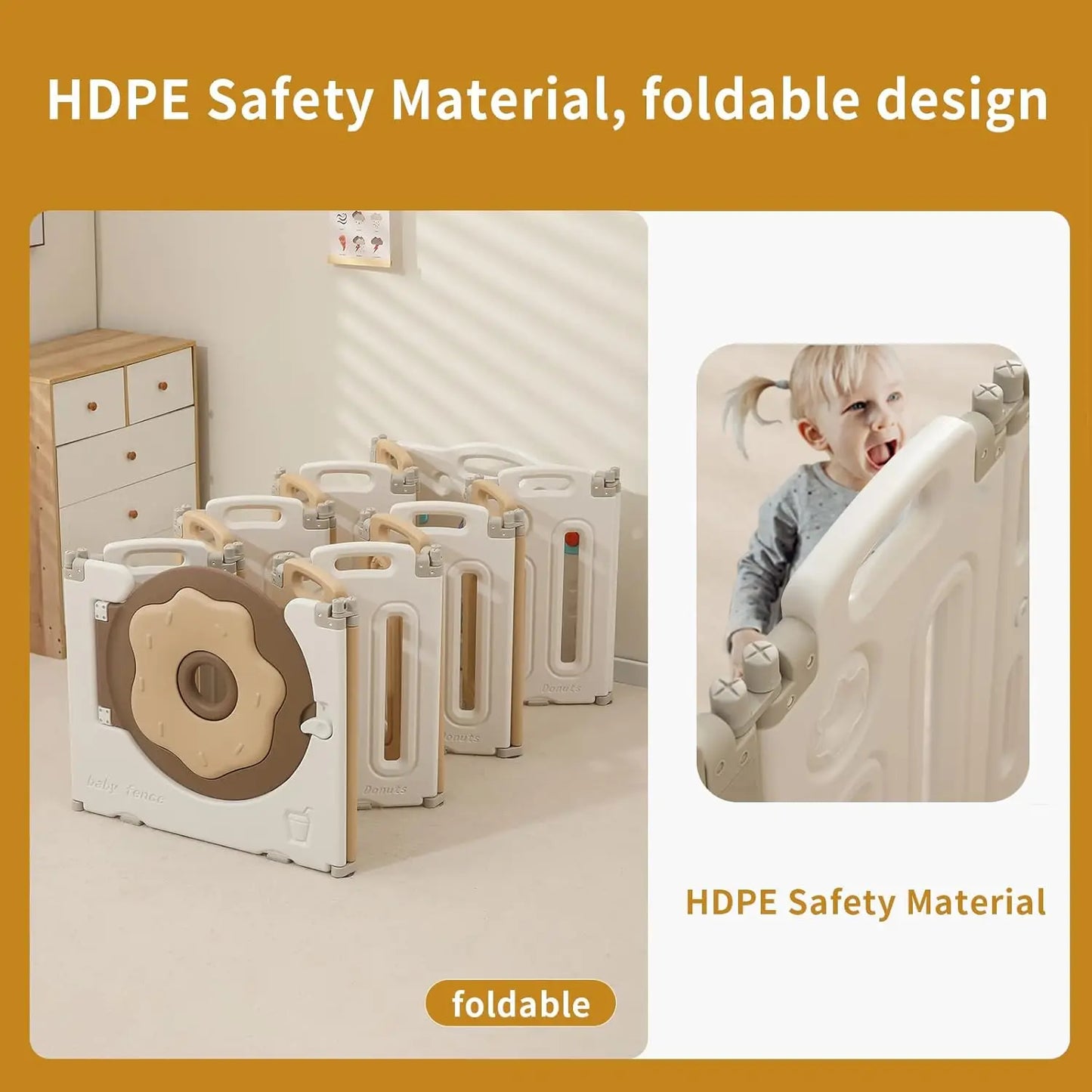 Foldable Playpen for Babies and Toddlers, Portable Kids Play Yards with Safety Gate, 14/18/22 Panels