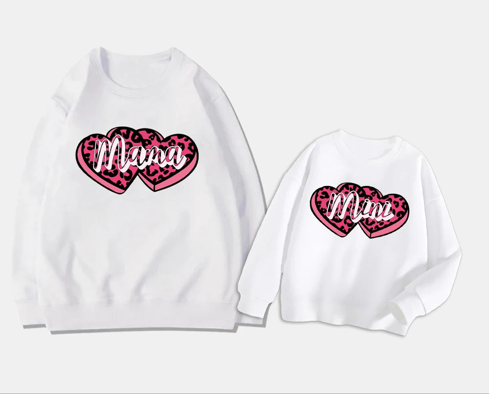 Mama Mini Print Heart Family Matching Outfits Mom Kids Sweatshirt