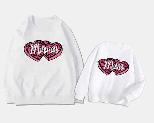 Mama Mini Print Heart Family Matching Outfits Mom Kids Sweatshirt