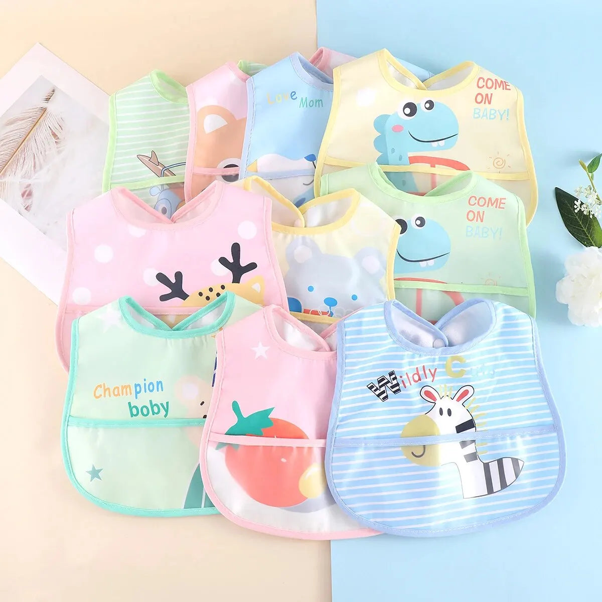 Random 5pcs Cartoon Animals Waterproof Bibs Baby Girls Boys