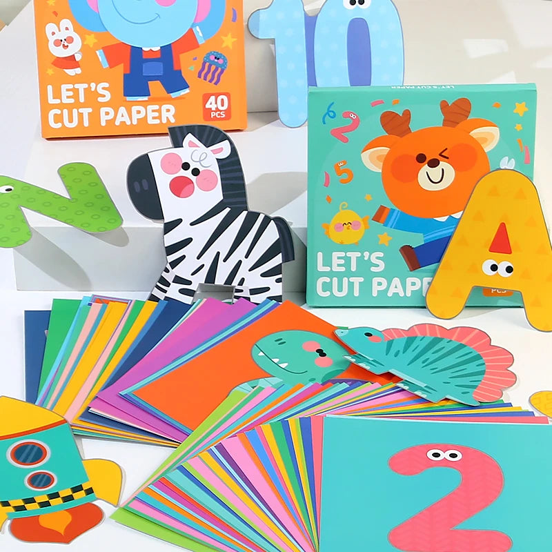 Children Craft Toys Cartoon Animal Origami Paper Cutting Book Kids