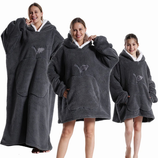 Warm Flannel Solid Apple Long Bathrobes with Oversized Hoodies