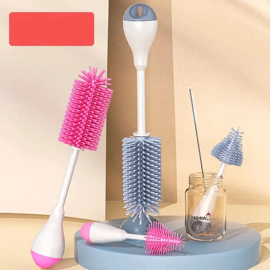 360 Degree Rotation 3 in 1 Silicone Baby Bottle Pacifier Brush Wash