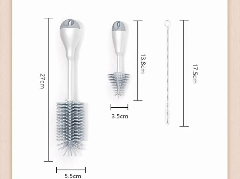 360 Degree Rotation 3 in 1 Silicone Baby Bottle Pacifier Brush Wash