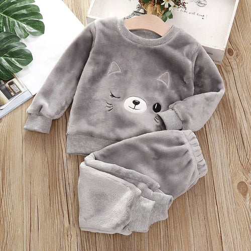Children's Pajama Sets Bear Tops + Pants 2Pcs Kids Pajamas Winter Boy