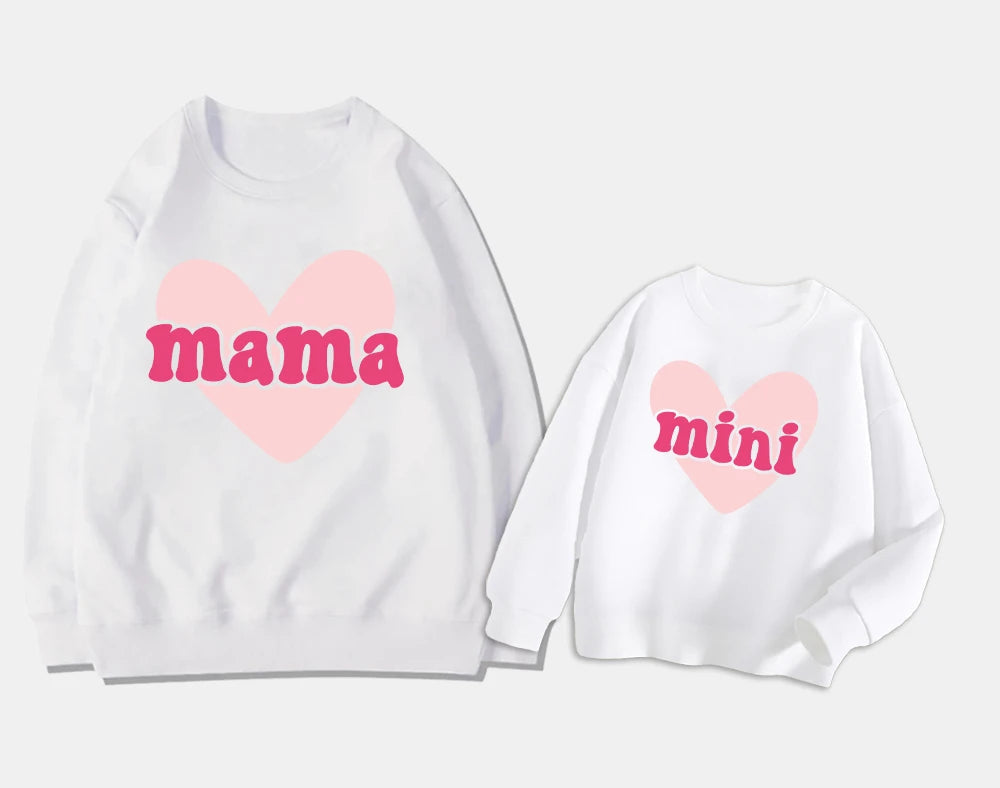 Mama Mini Print Heart Family Matching Outfits Mom Kids Sweatshirt