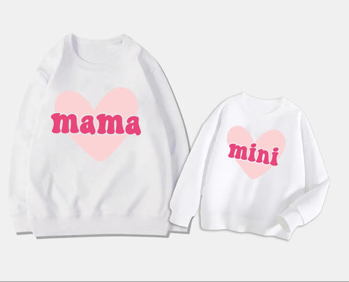 Mama Mini Print Heart Family Matching Outfits Mom Kids Sweatshirt