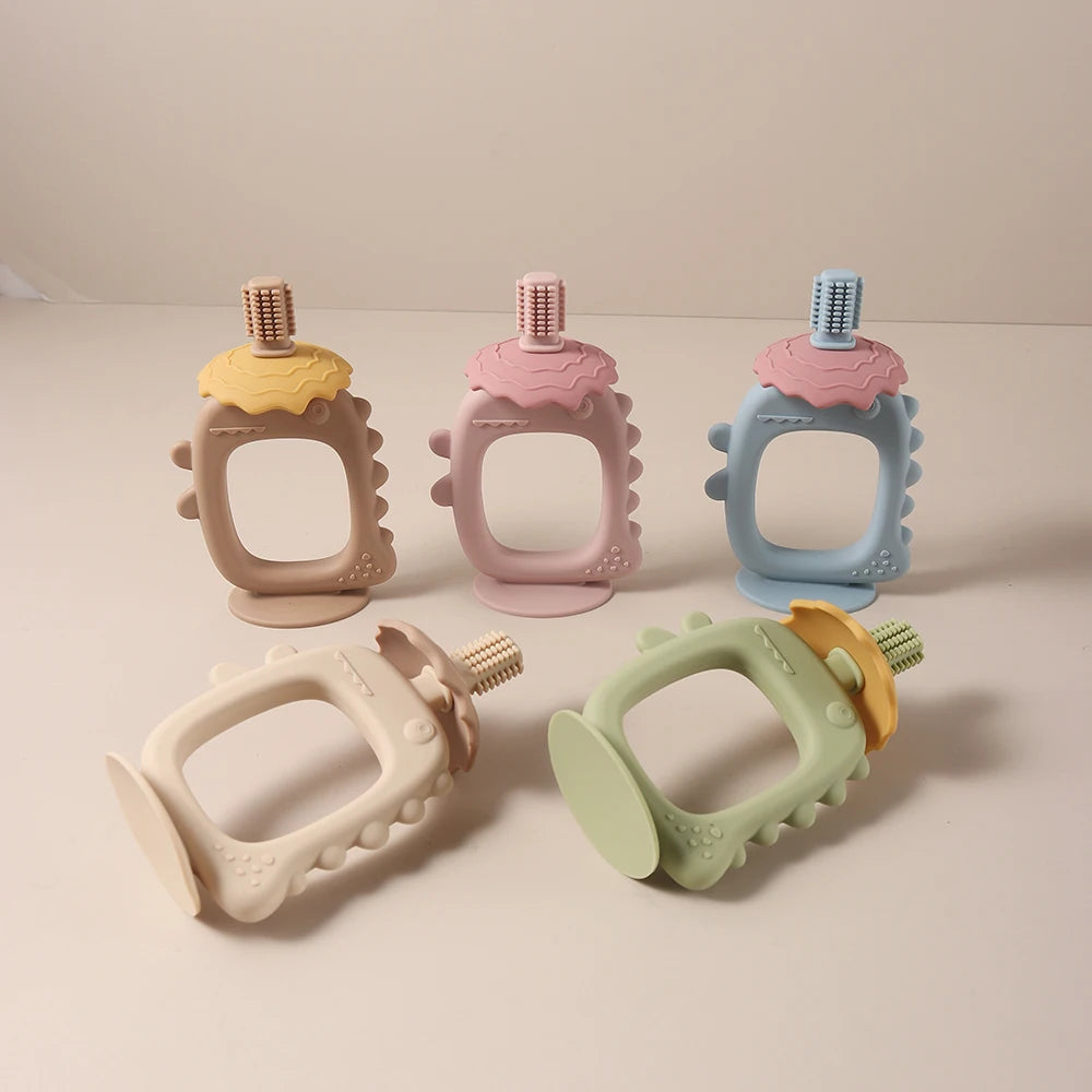 Dinosaur Teether with Handle Grip, Baby Teething Toys - Food Grade