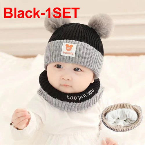 Cute Winter Warm Kids Girl Boys Baby Hats Fleece Wool Hemming Caps