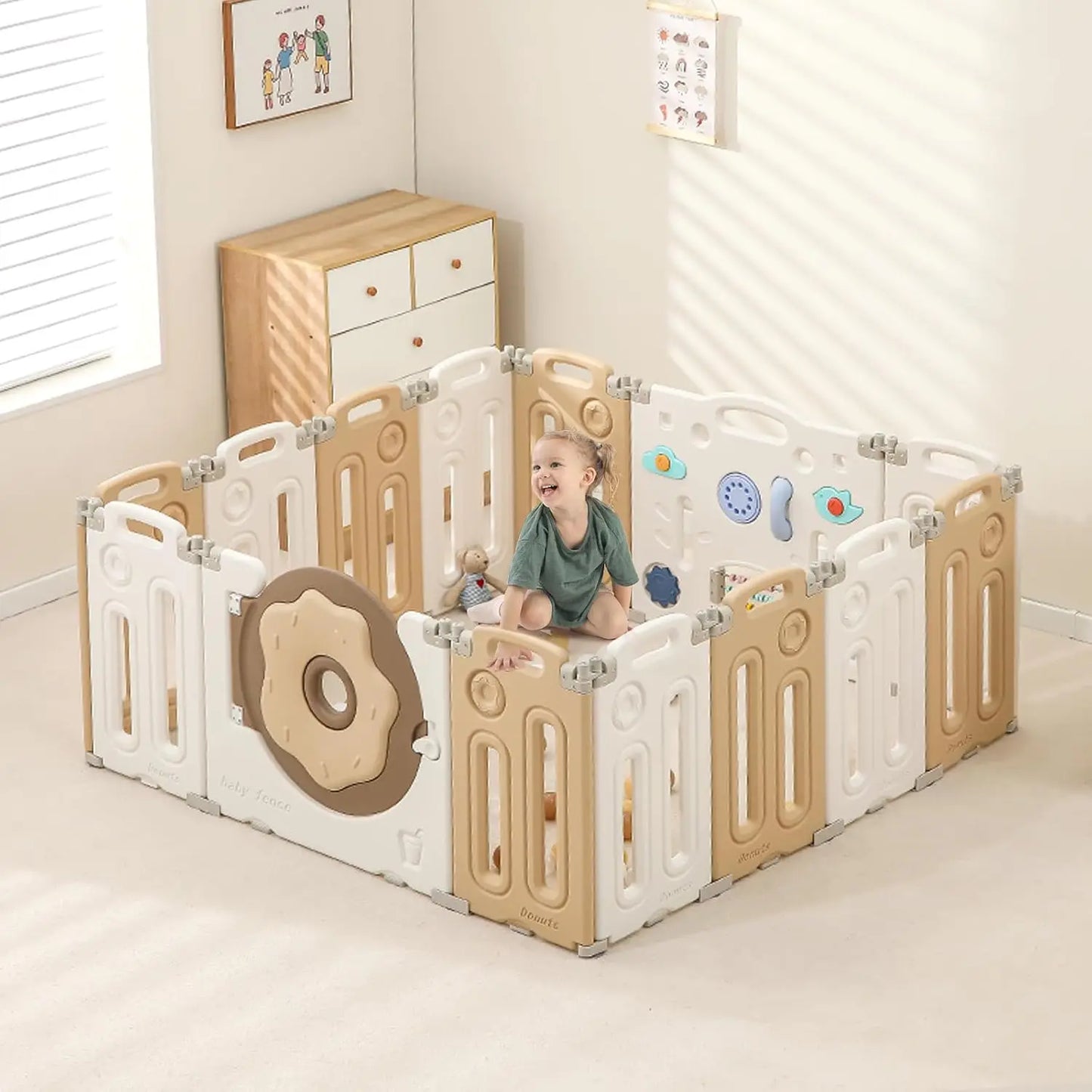 Foldable Playpen for Babies and Toddlers, Portable Kids Play Yards with Safety Gate, 14/18/22 Panels