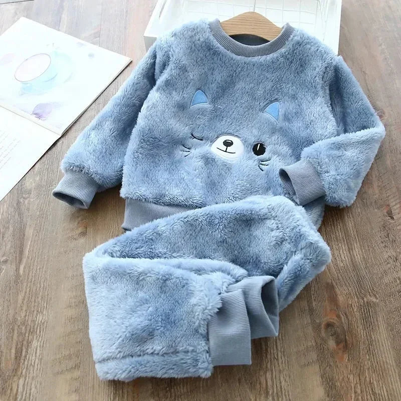 Children's Pajama Sets Bear Tops + Pants 2Pcs Kids Pajamas Winter Boy