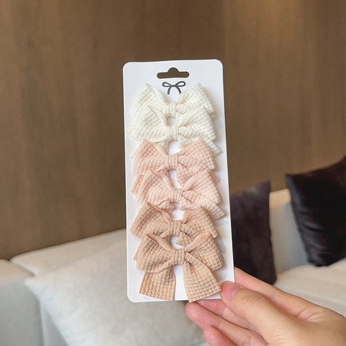 6PCS Soft Cotton Bow Hairpin Girl Sweet Plaid Design Hairpin