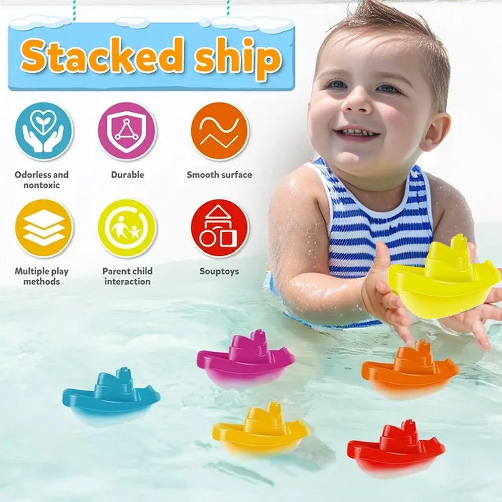 Baby Bath Toys, Stacking Boat & Spoons Toys, Early Education