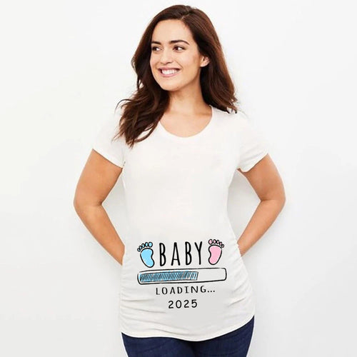 Baby Loading 2025 Print Pregnant T Shirt Maternity Short Sleeve