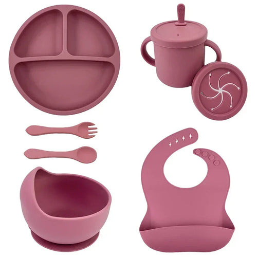 Silicone Baby Feeding Set Suction Bowl Baby Dinning Plate Straw Cup