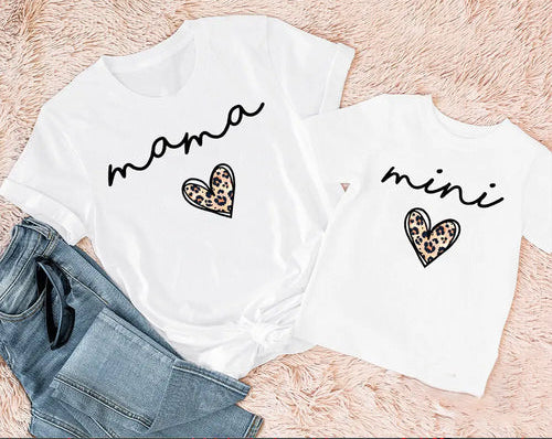 Mama Mini Leopard Heart Print Family Matching Clothes