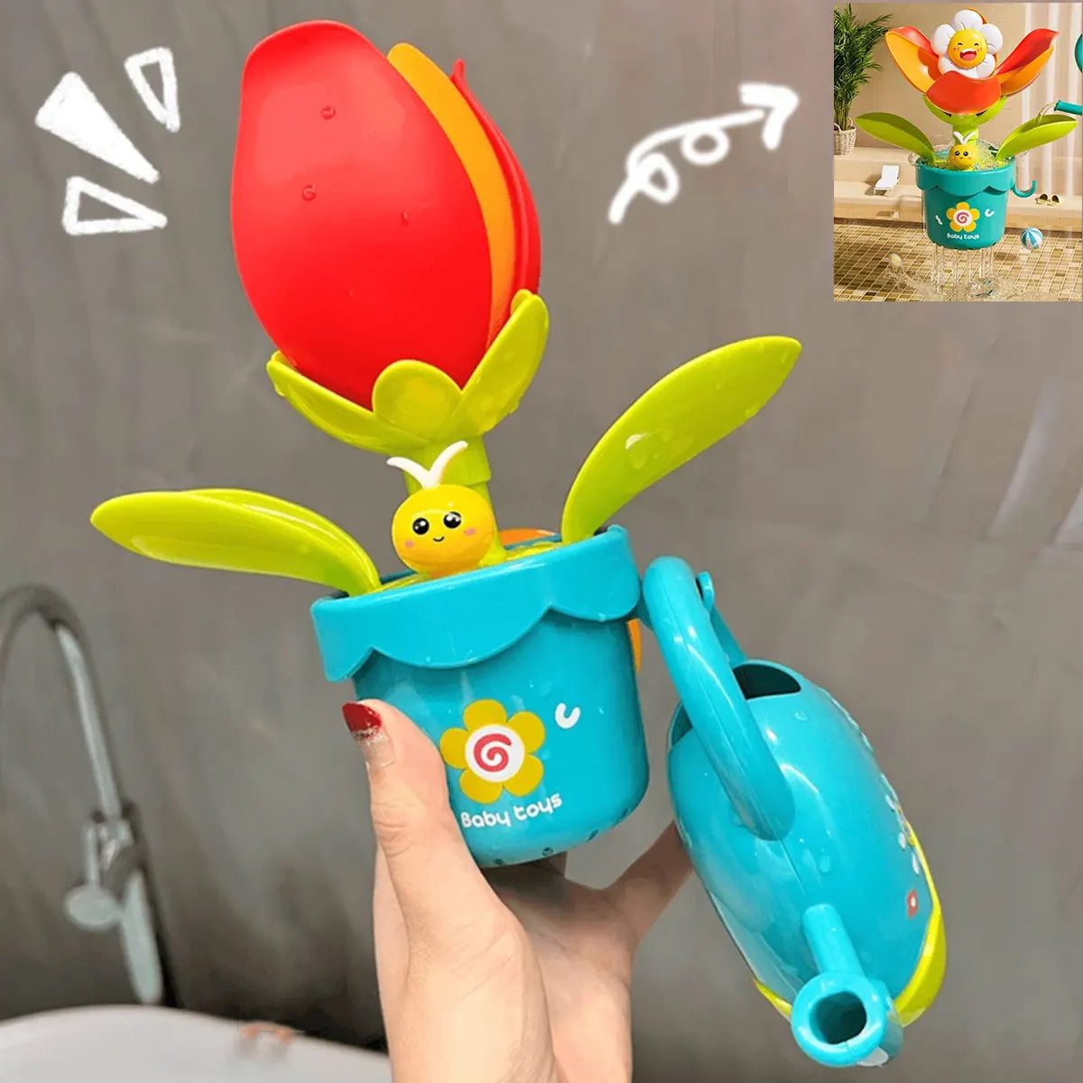 Duck/Flower Shape Baby Bath Toy Play Water in Lion Waterwheel Children