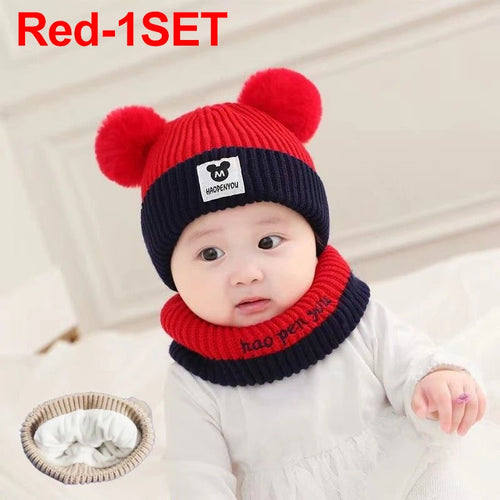 Cute Winter Warm Kids Girl Boys Baby Hats Fleece Wool Hemming Caps