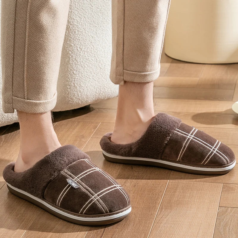 Plaid House Slippers for Men Memory Foam
