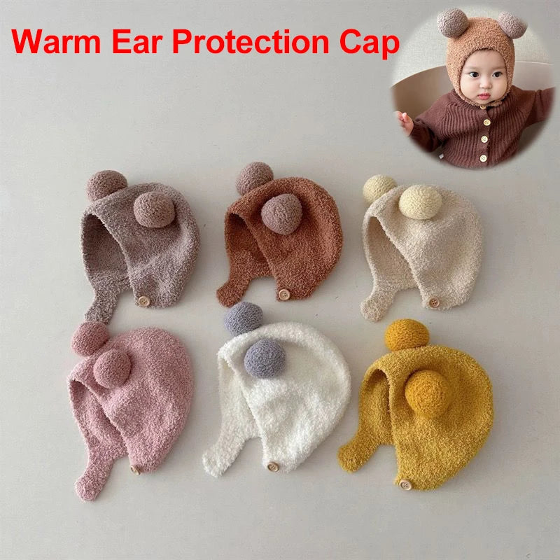 Cute Winter Warm Kids Girl Boys Baby Hats Fleece Wool Hemming Caps