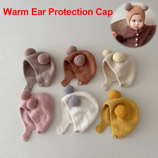 Cute Winter Warm Kids Girl Boys Baby Hats Fleece Wool Hemming Caps