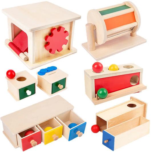 Kindergarten Montessori Wooden Toys Winder Object Permanence Box