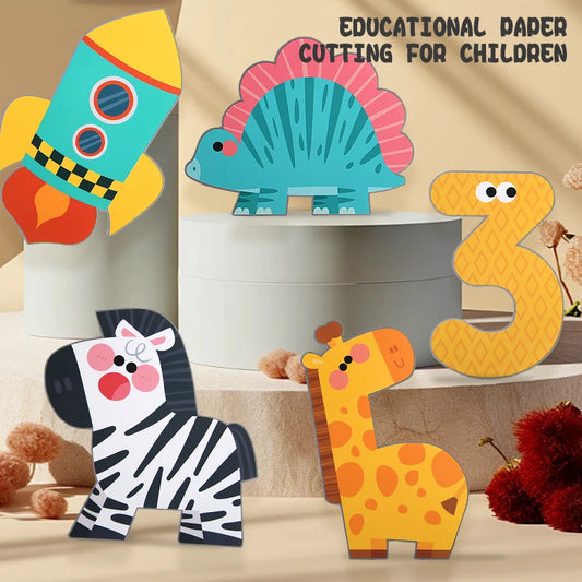 Children Craft Toys Cartoon Animal Origami Paper Cutting Book Kids