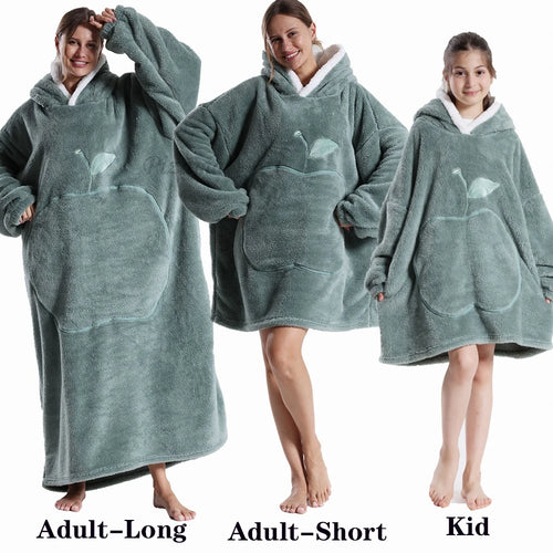 Warm Flannel Solid Apple Long Bathrobes with Oversized Hoodies