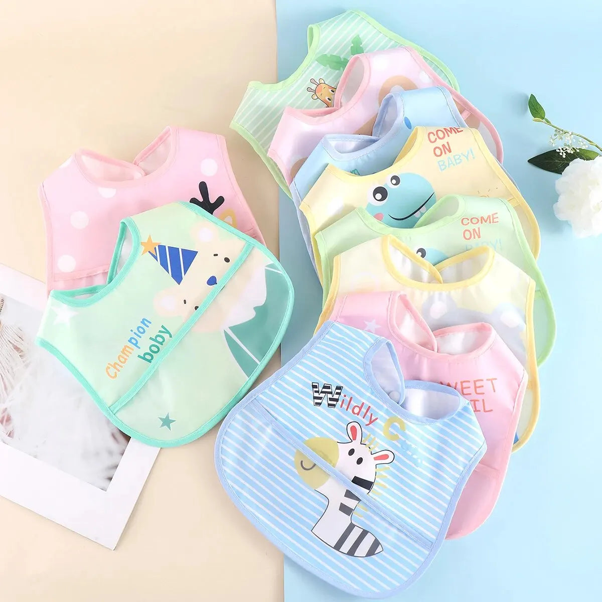 Random 5pcs Cartoon Animals Waterproof Bibs Baby Girls Boys