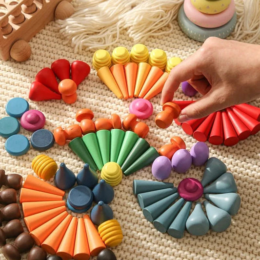 Rainbow Wooden Montessori Creative Loose Parts Toys