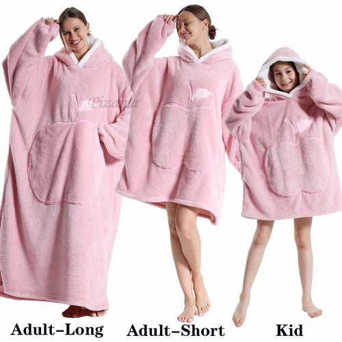 Warm Flannel Solid Apple Long Bathrobes with Oversized Hoodies