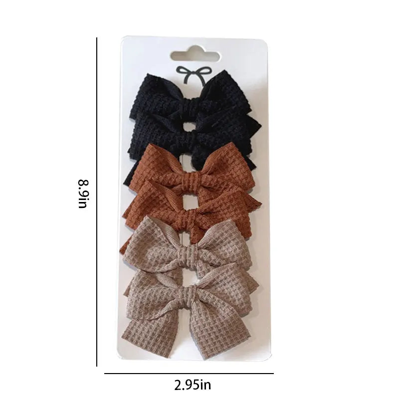 6PCS Soft Cotton Bow Hairpin Girl Sweet Plaid Design Hairpin