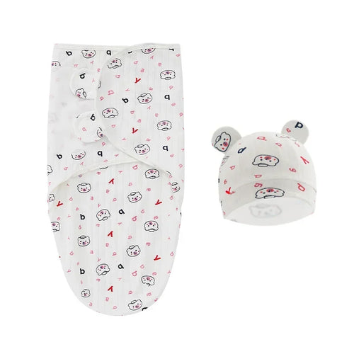 100% Organic Cotton Baby Swaddle Blanket Wrap Hat Set for Infant