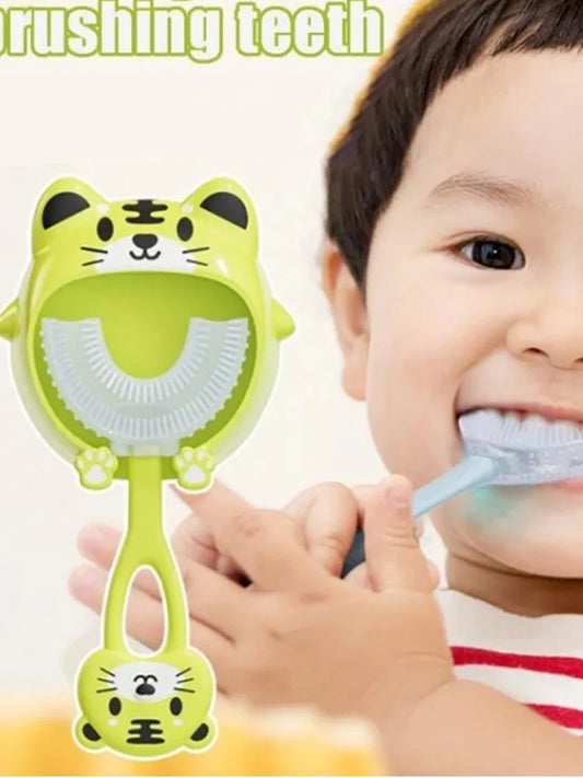 U-shape Kids Toothbrush Cartoon Print With Holder
