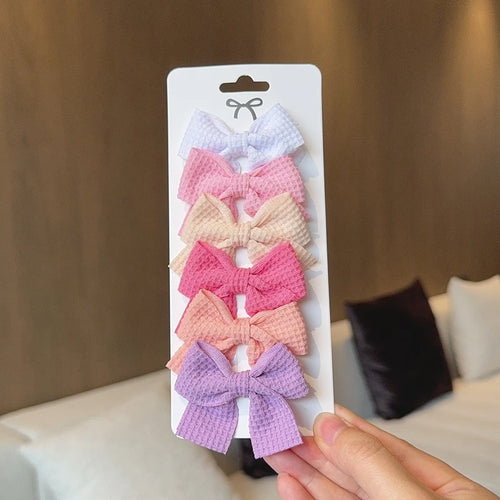 6PCS Soft Cotton Bow Hairpin Girl Sweet Plaid Design Hairpin