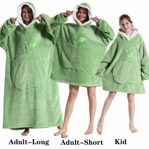 Warm Flannel Solid Apple Long Bathrobes with Oversized Hoodies