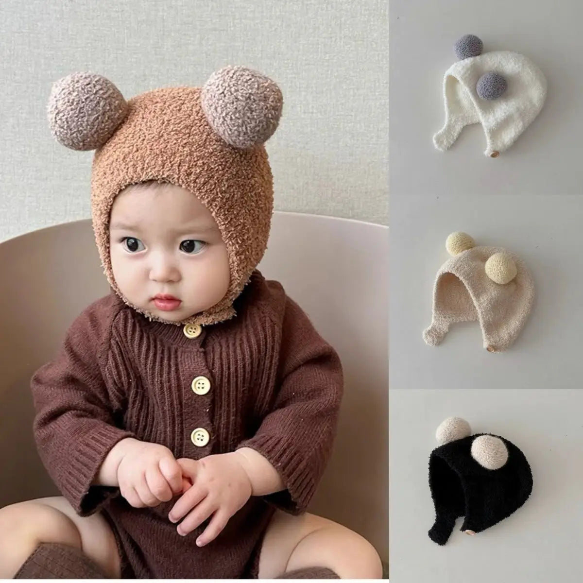 Cute Winter Warm Kids Girl Boys Baby Hats Fleece Wool Hemming Caps