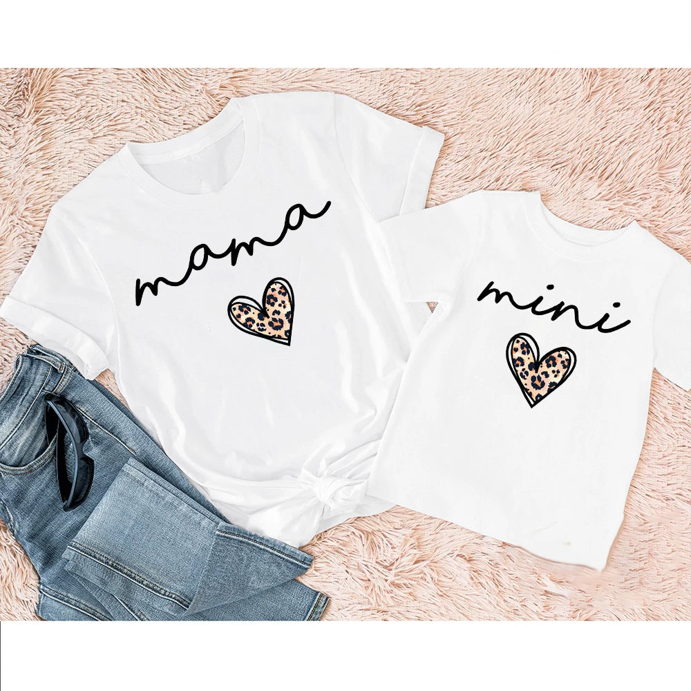 Mama Mini Leopard Heart Print Family Matching Clothes