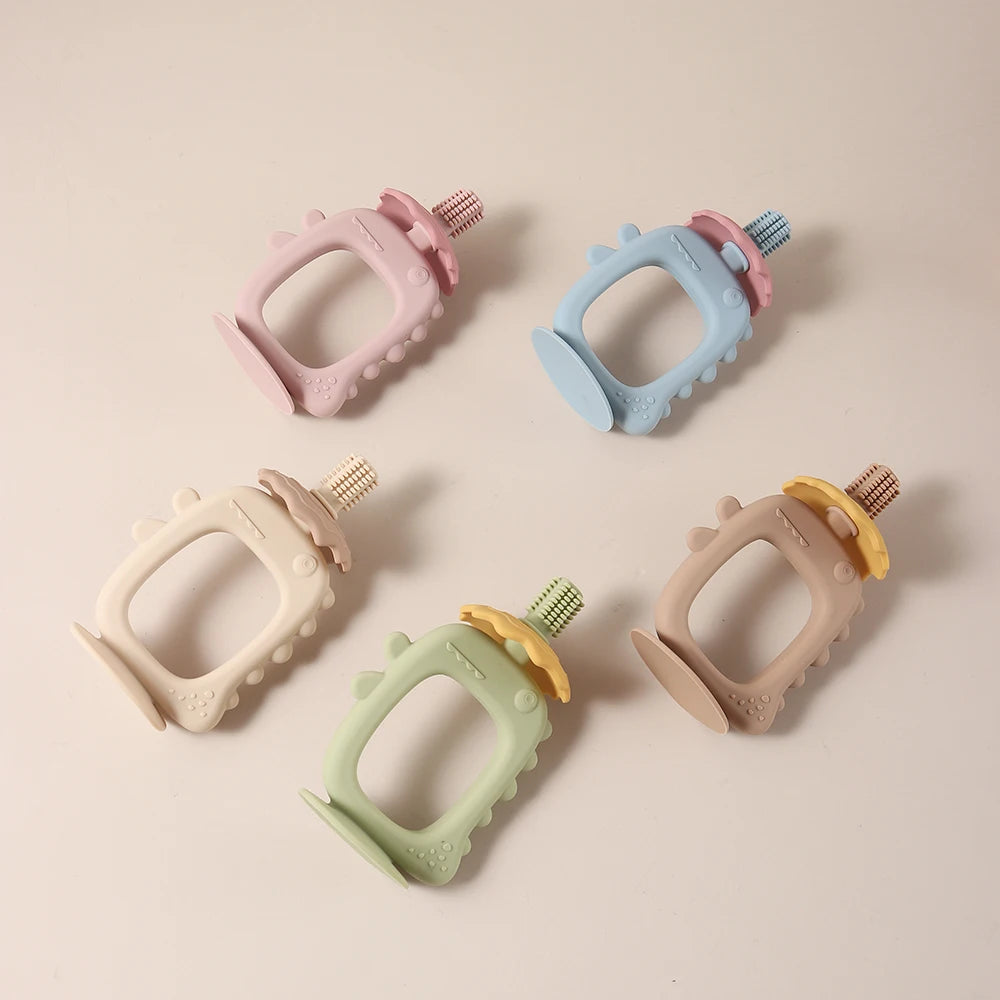 Dinosaur Teether with Handle Grip, Baby Teething Toys - Food Grade