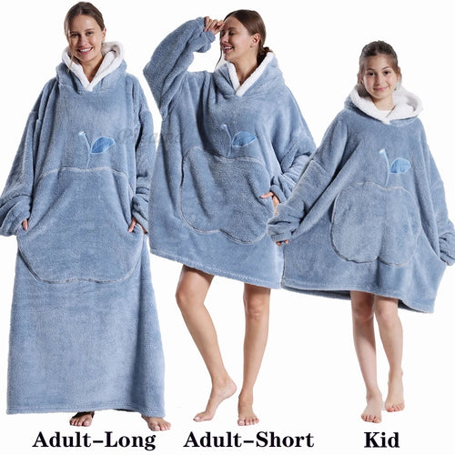 Warm Flannel Solid Apple Long Bathrobes with Oversized Hoodies