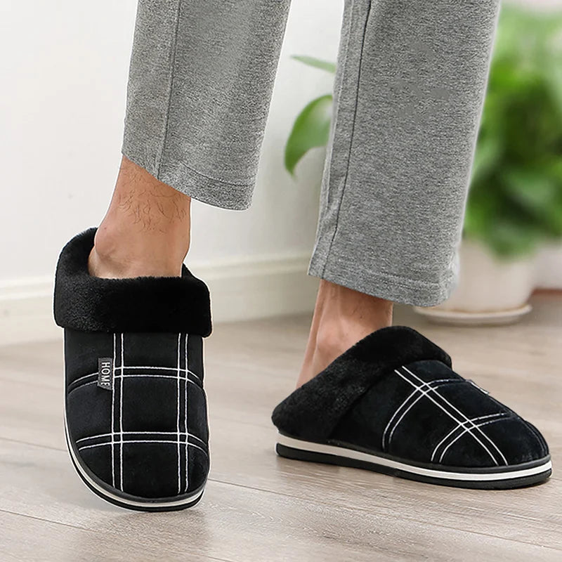 Plaid House Slippers for Men Memory Foam