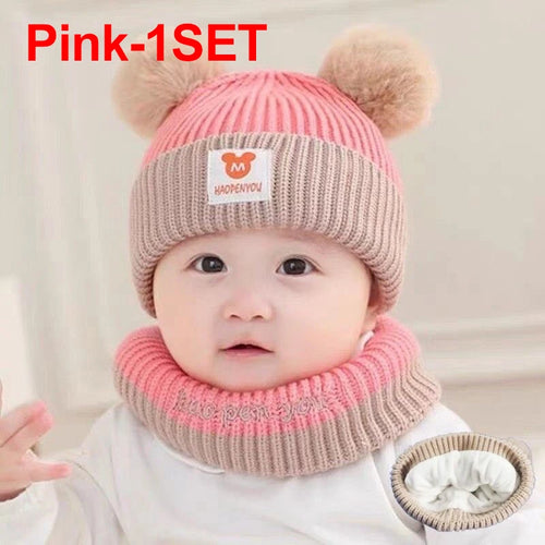 Cute Winter Warm Kids Girl Boys Baby Hats Fleece Wool Hemming Caps