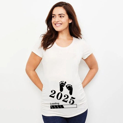 Baby Loading 2025 Print Pregnant T Shirt Maternity Short Sleeve
