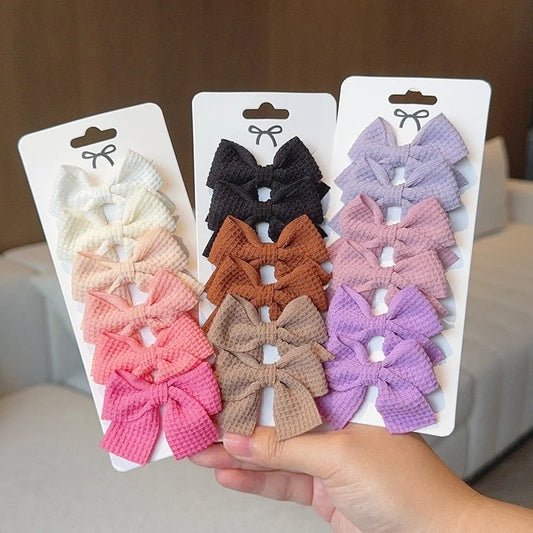 6PCS Soft Cotton Bow Hairpin Girl Sweet Plaid Design Hairpin