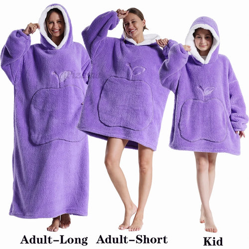Warm Flannel Solid Apple Long Bathrobes with Oversized Hoodies