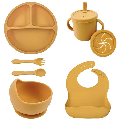 Silicone Baby Feeding Set Suction Bowl Baby Dinning Plate Straw Cup