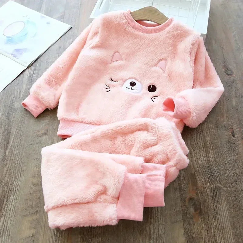 Children's Pajama Sets Bear Tops + Pants 2Pcs Kids Pajamas Winter Girl