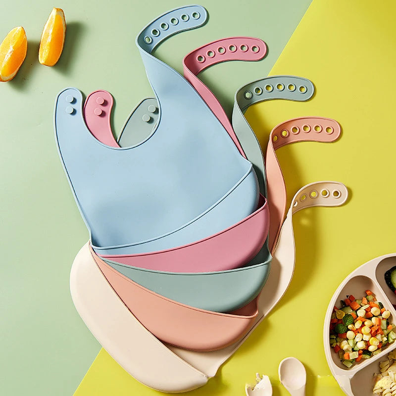 Baby Silicone Bib Babies Waterproof Bib Solid Color