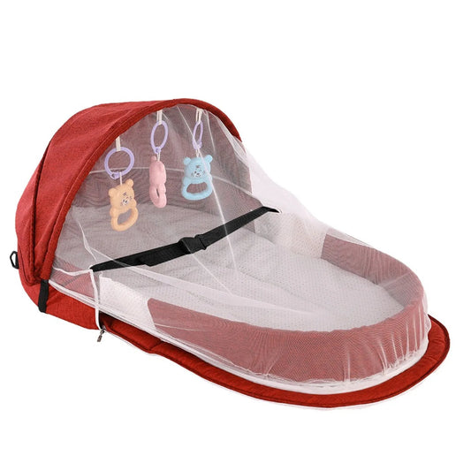 Baby Bed Folding Portable Baby Crib with Net and Awning Baby Nest