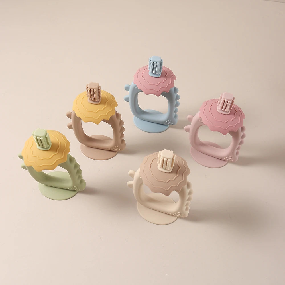 Dinosaur Teether with Handle Grip, Baby Teething Toys - Food Grade